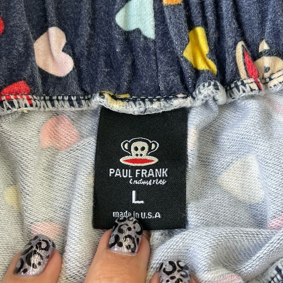 Paul Frank Pajama Pants Womens L Vtg Y2k Monkey Blue AOP Hearts Lounge Pockets - Picture 8 of 8
